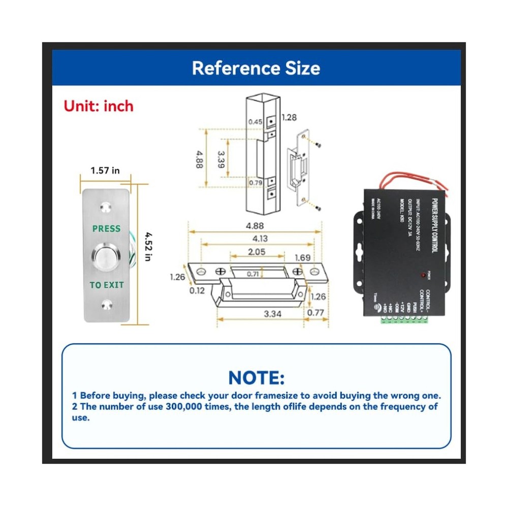 Upgraded Access Control Electric Strike Door Lock Kit, Fail-Secure/Fail-Safe ...