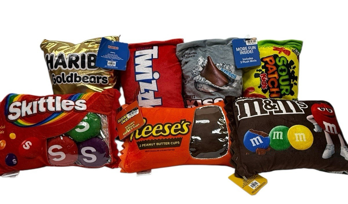 Skittles Red Throw Pillow Mini Plush Candy Pieces Inside Iscream Zipper- NWT