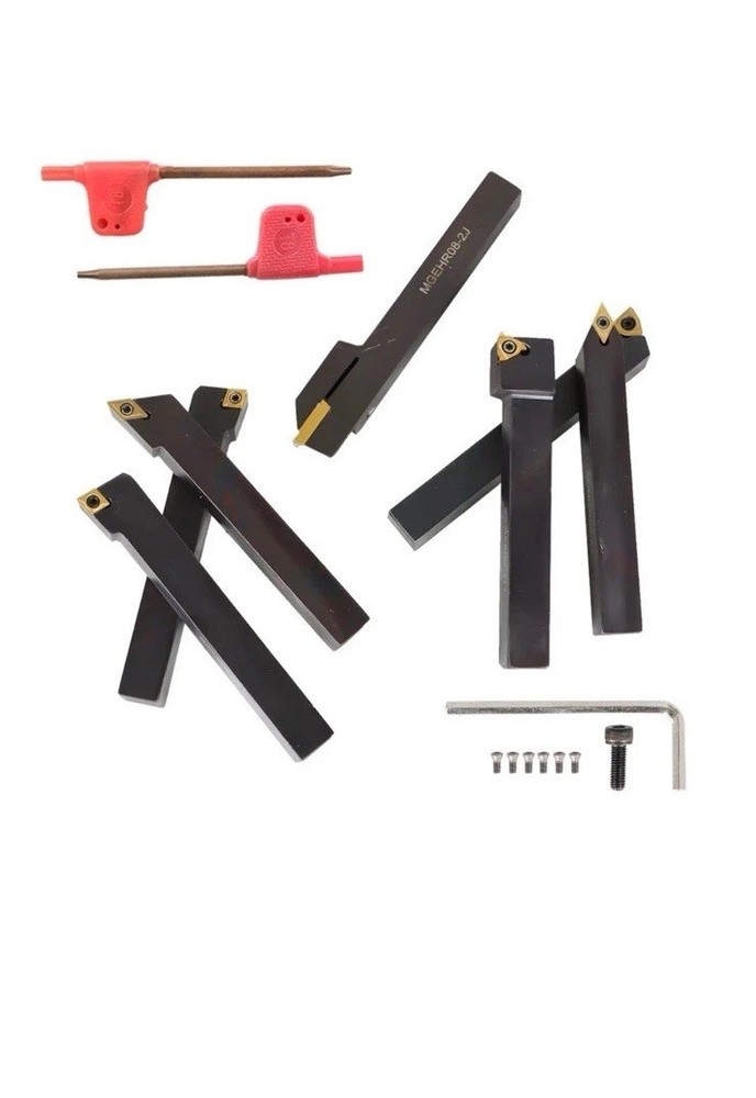 7PC Carbide Indexable Turning Tool 1/2" Lathe Tool Bit Set Thread Insert+Holder