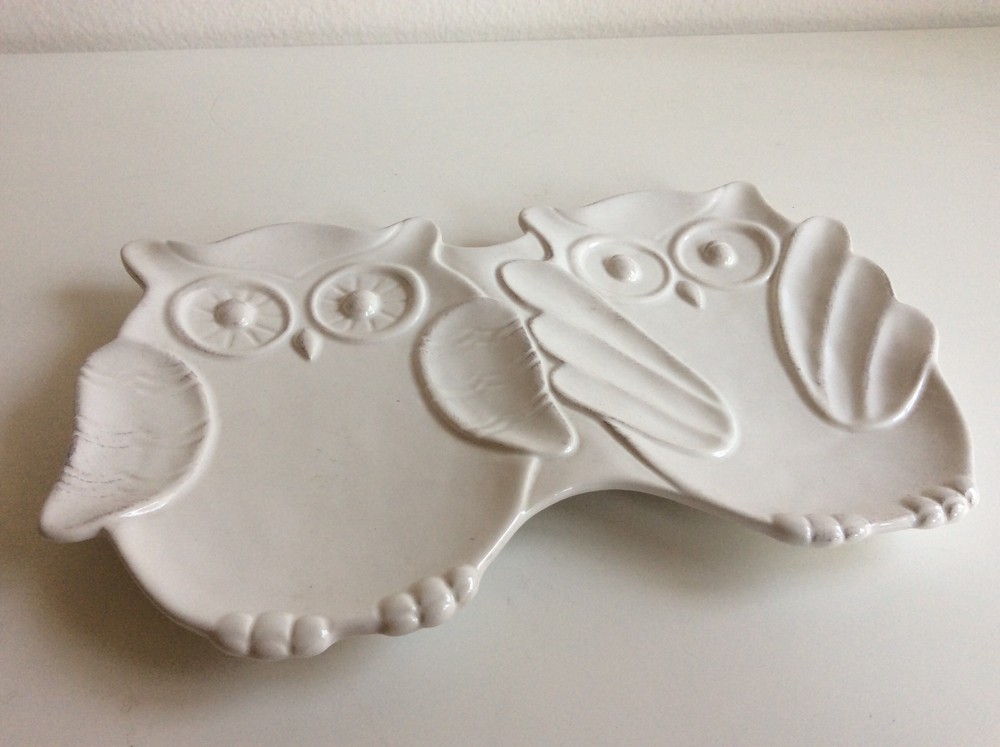 Savinio Designs White Double Owl Serving Plate Appetizer