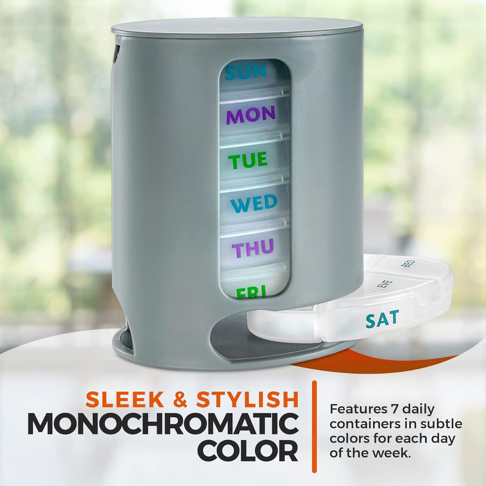 Weekly Pill Organizer, 1 Dispenser, 7 Stackable Compartments Four Times-A-Day -
