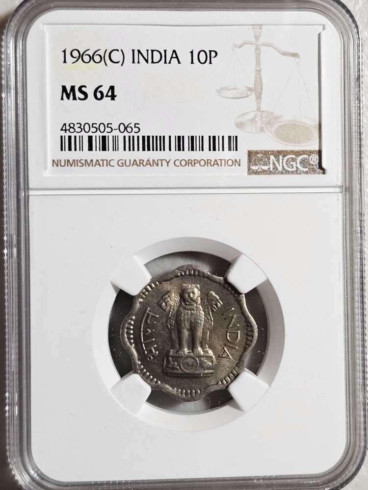 India 10 Paise 1966C NGC MS 64