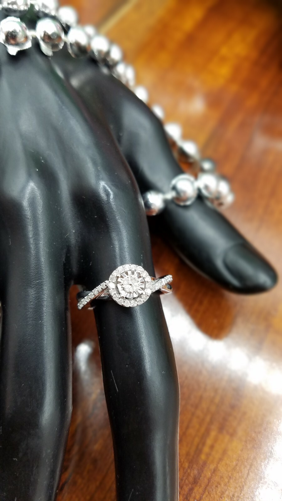 Genuine Diamond Ring sterling silver 0.25ctw promise/ engagement ring halo clust