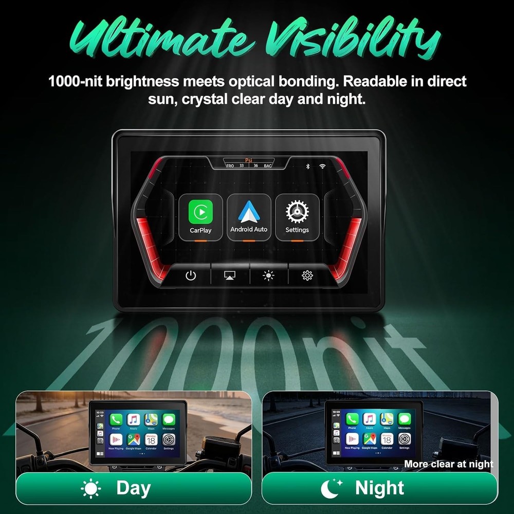 Waterproof Motorcycle GPS - 5-Inch Wireless CarPlay and Android Auto Ready