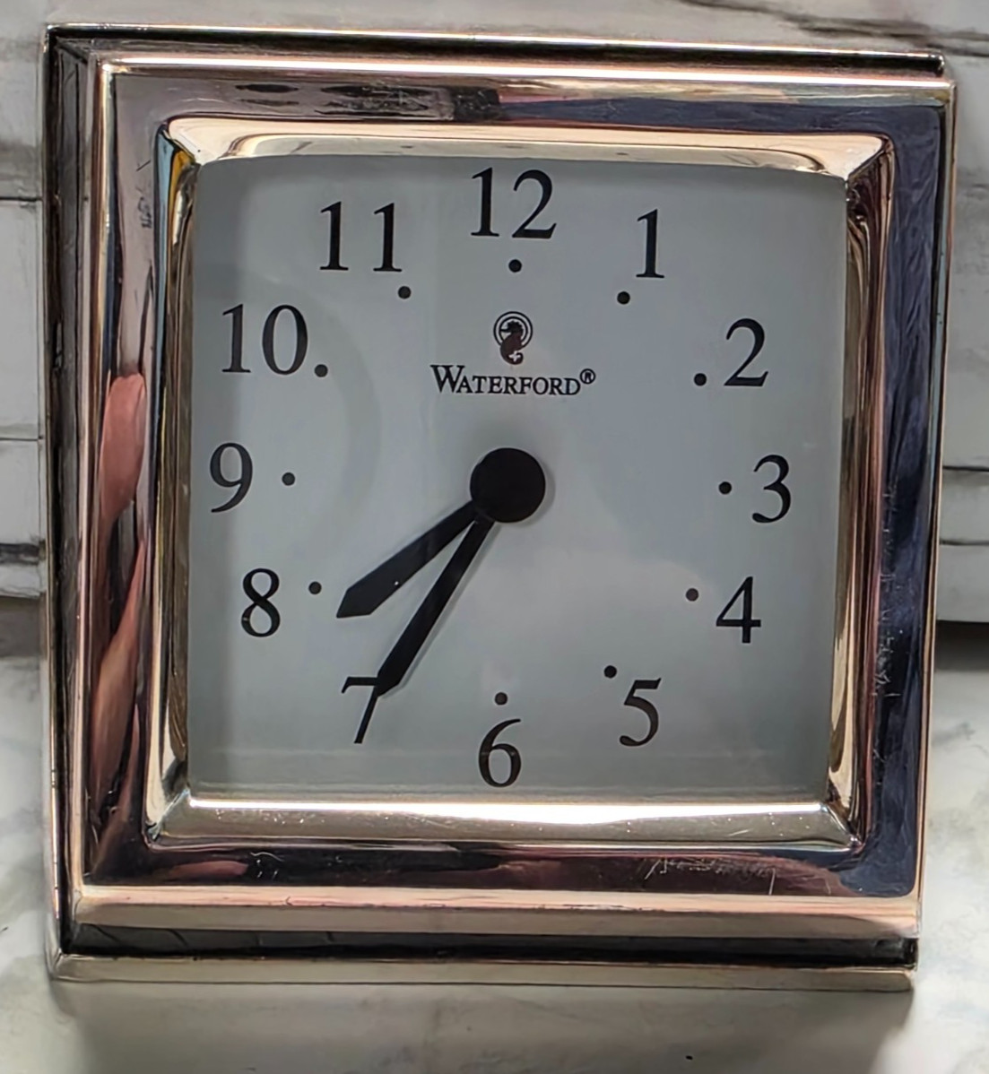 Waterford Free Standing Desk Clock, Faux Black Crocodile & Silver Plate Outline