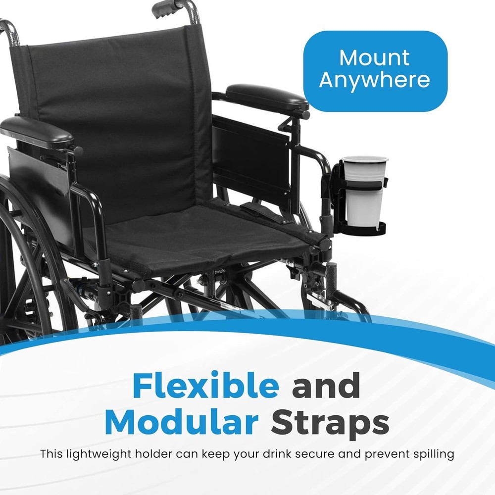 2 Pack Removable Drink Holders for Wheelchairs - Easy Install & Foldable Design