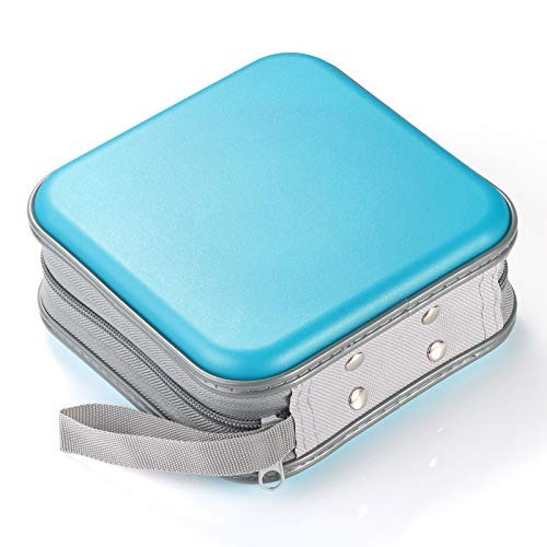 CD Case Hard Plastic DVD Case Portable Zipper CD Case 48 Capacity Sky Blue
