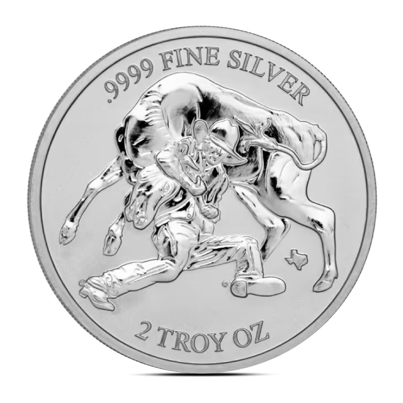 2024 2 oz Texas Mint Steer Wrestling Silver Reverse Proof Round