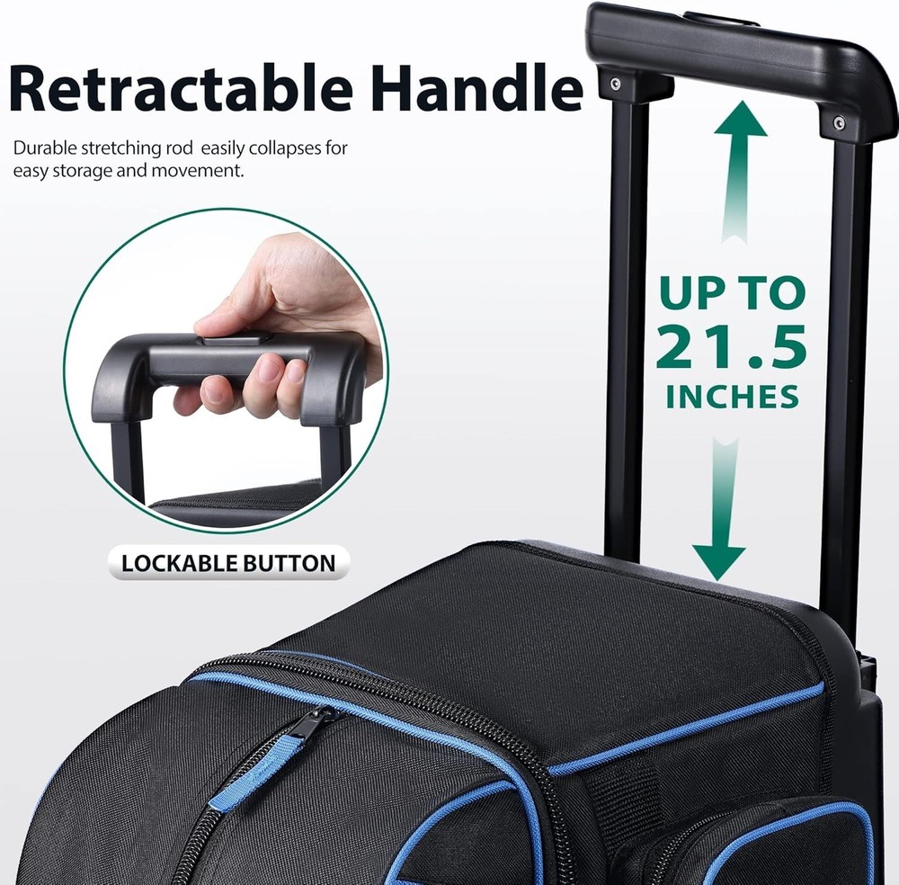 Double Roller 2 Ball Bowling Bag with Separate Shoe Compartment for Bowling S...