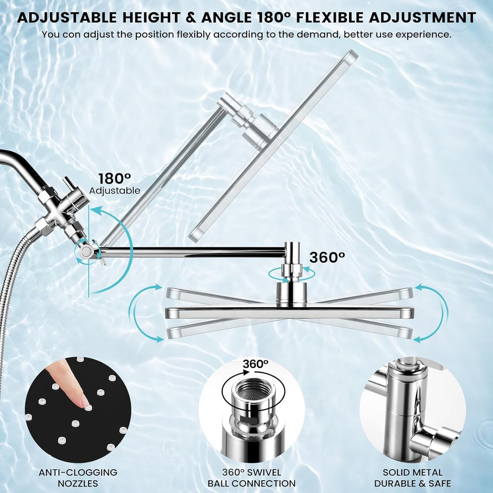 Shower Head with Handheld Combo,11.8 Inch Large Rectangular Rain Shower Head wit