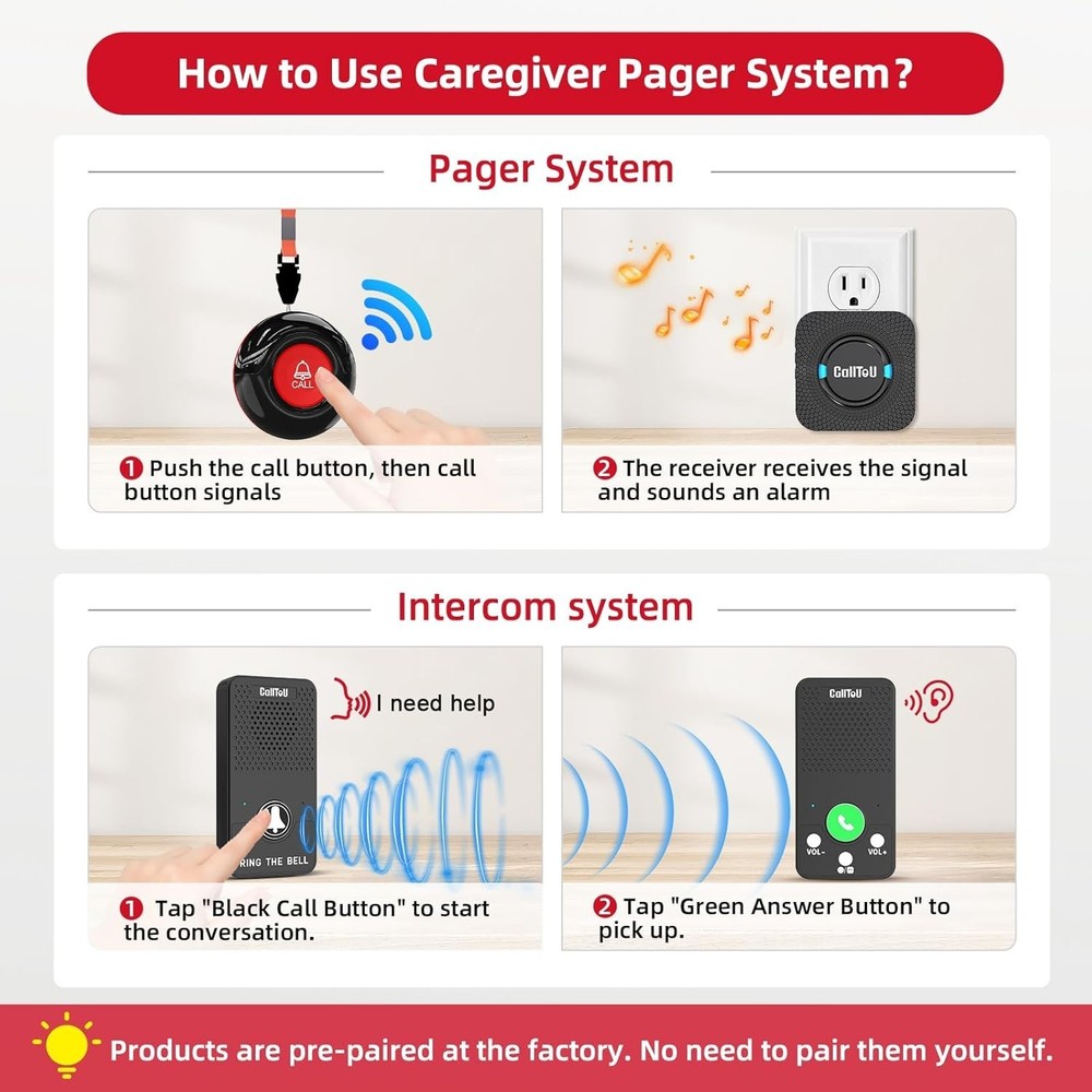 Wireless Intercom System for Home Caregivers - 500FT Range