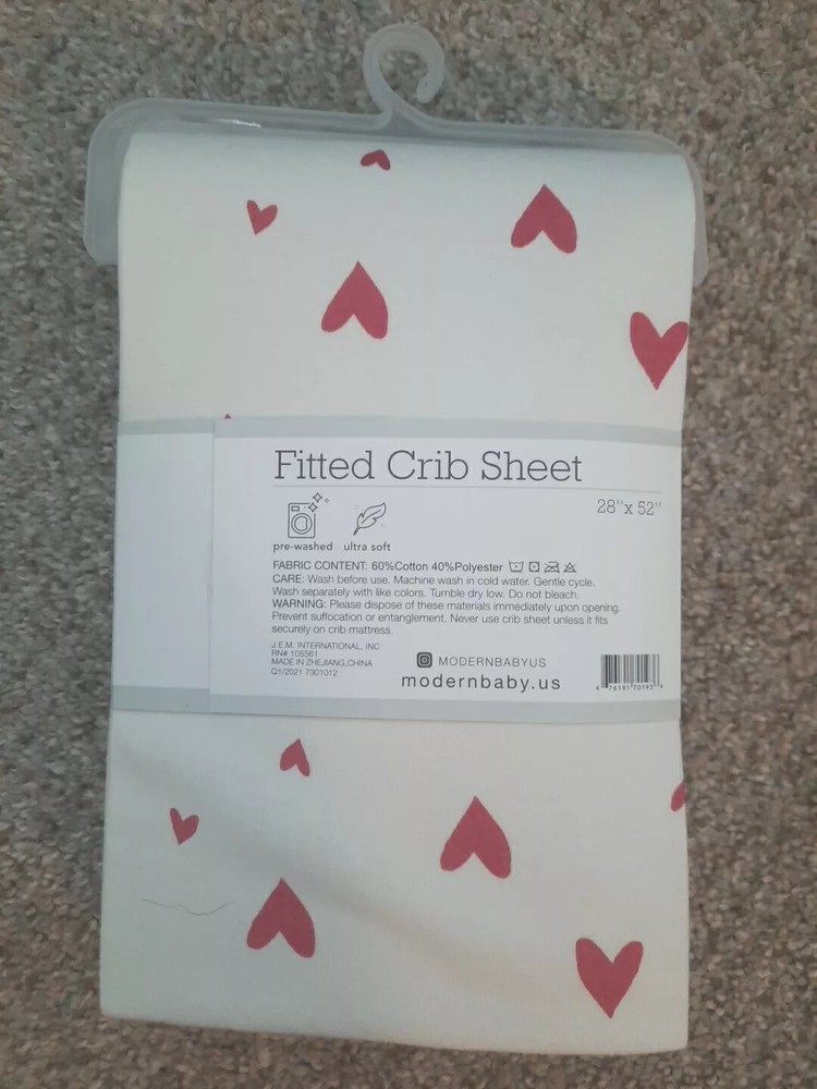 Fitted Crib Sheet Hearts New With Tags