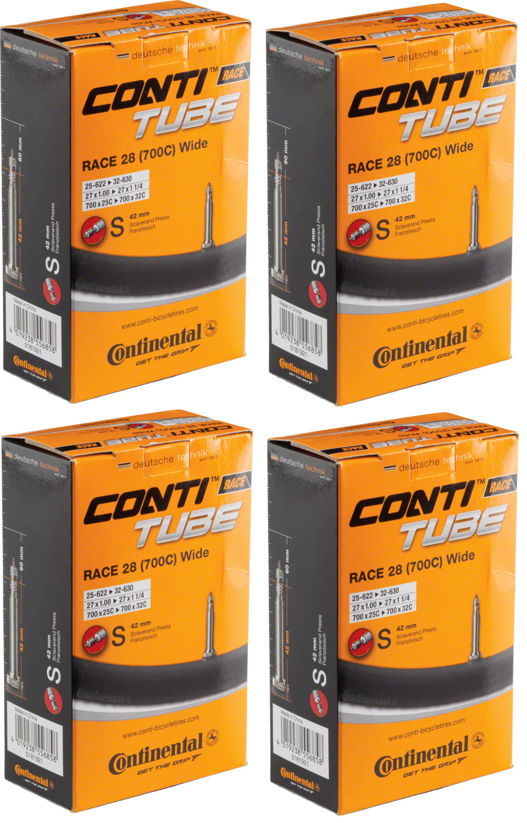 2 OR 4 PACK | Continental Race Inner Tubes - 700 x 25 - 32mm | 42mm Presta Valve