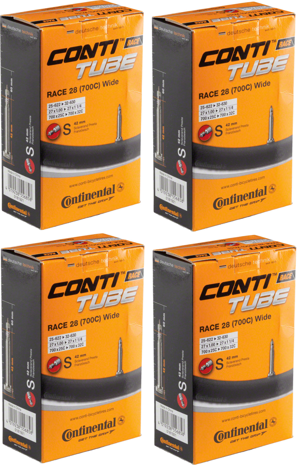 2 OR 4 PACK | Continental Race Inner Tubes - 700 x 25 - 32mm | 42mm Presta Valve
