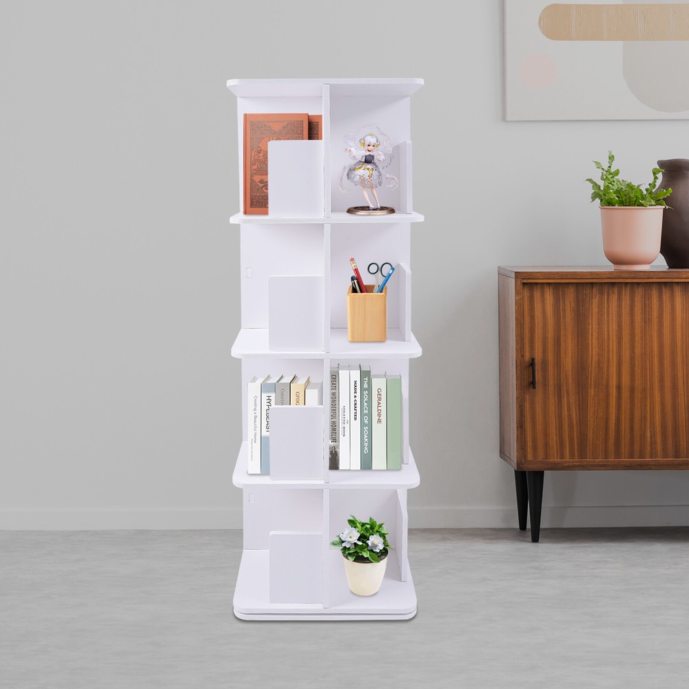 360° Rotating Bookshelf 4 Tier Standing Bookcase Small Corner Bookcase
