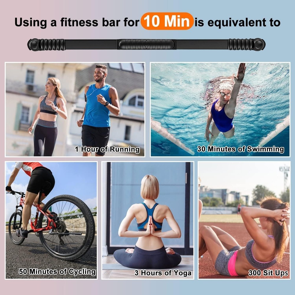 Fitness Exercise Bar,Elastic Bar,High Frequency 36*2.3*2inch, Black