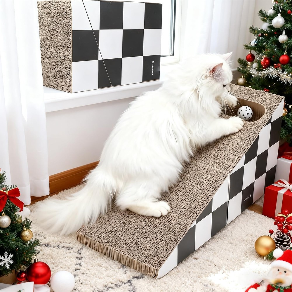 Cat Scratcher & Lounge Mat with Ball - Triangular, Dual-Use Design