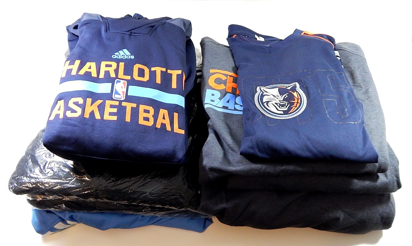 Lot of (10) Charlotte Bobcats Hoodies Warm Up Pants Shirts Jordan Adidas S-4XL