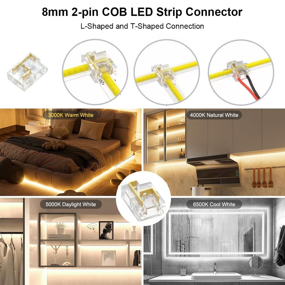 COB LED Strip Light White Dimmable Tunable White 24V Flexible