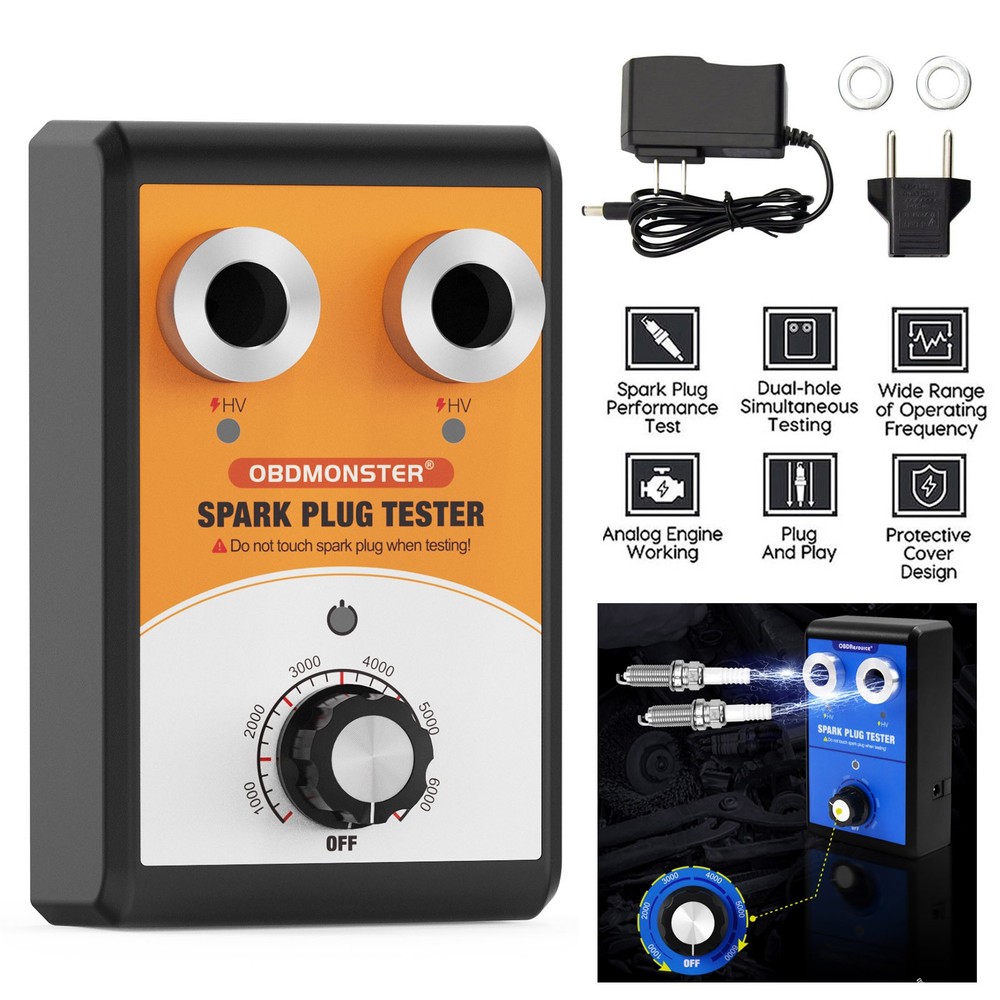 2 Plugs Spark Plug Tester 12V Coil Engine Ignition Plug Analyzer Diagnostic Tool