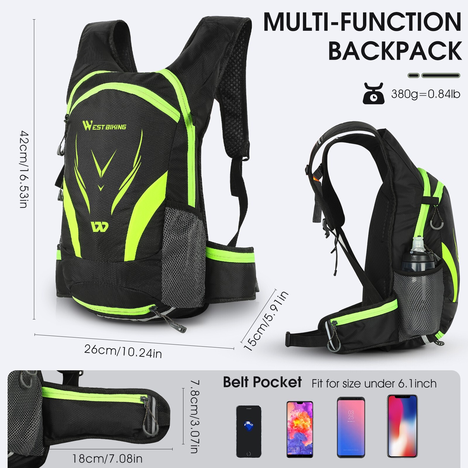 WEST BIKING Cycling Hiking Outdoor Sports Hydration Packs Backpack 16L Bag Green