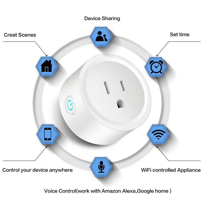 Smart Life Smart Plug WiFi Outlet 10A Wireless Power Socket Amazon Alexa Google