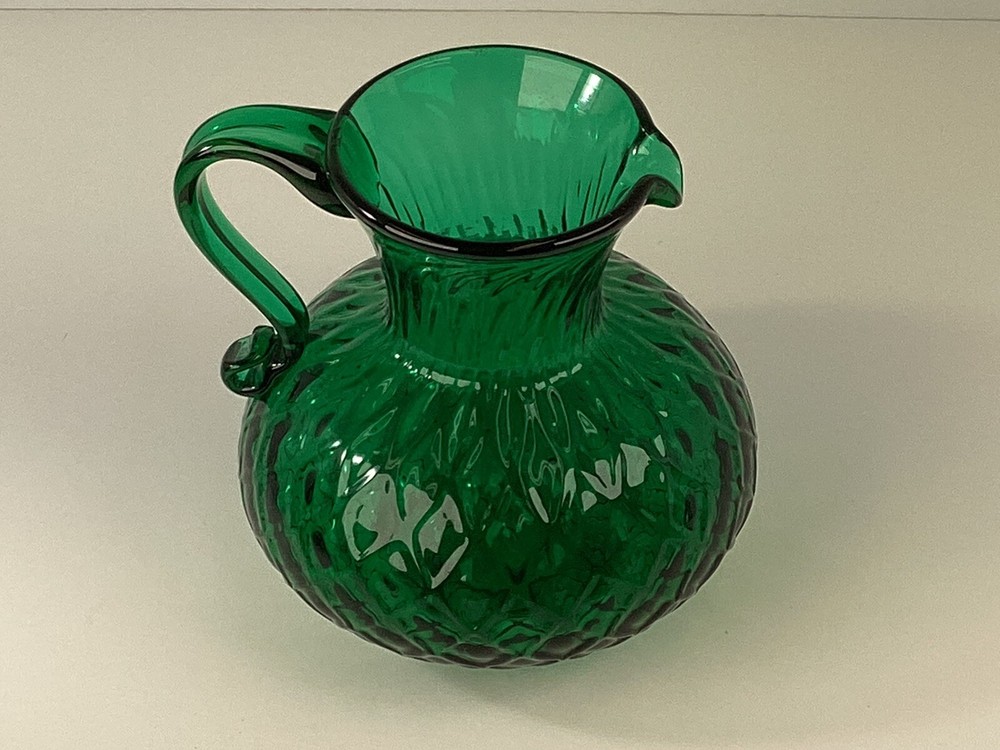 Hand blown green glass pitcher￼