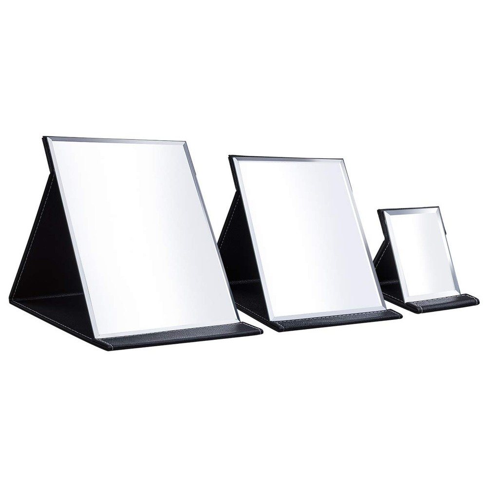LONGSHENG - SINCE 2001 - Protable PU Leather Mirror Folding Desktop Makeup Mi...
