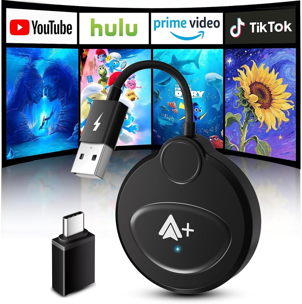 Wireless Android Auto Adapter Video Streaming YouTube TikTok Plug & Play
