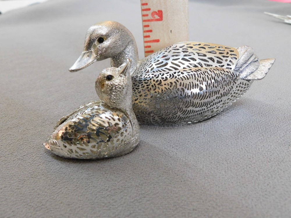 2 Christofle Lumiere D'Argent Silverplate Duck Figurines