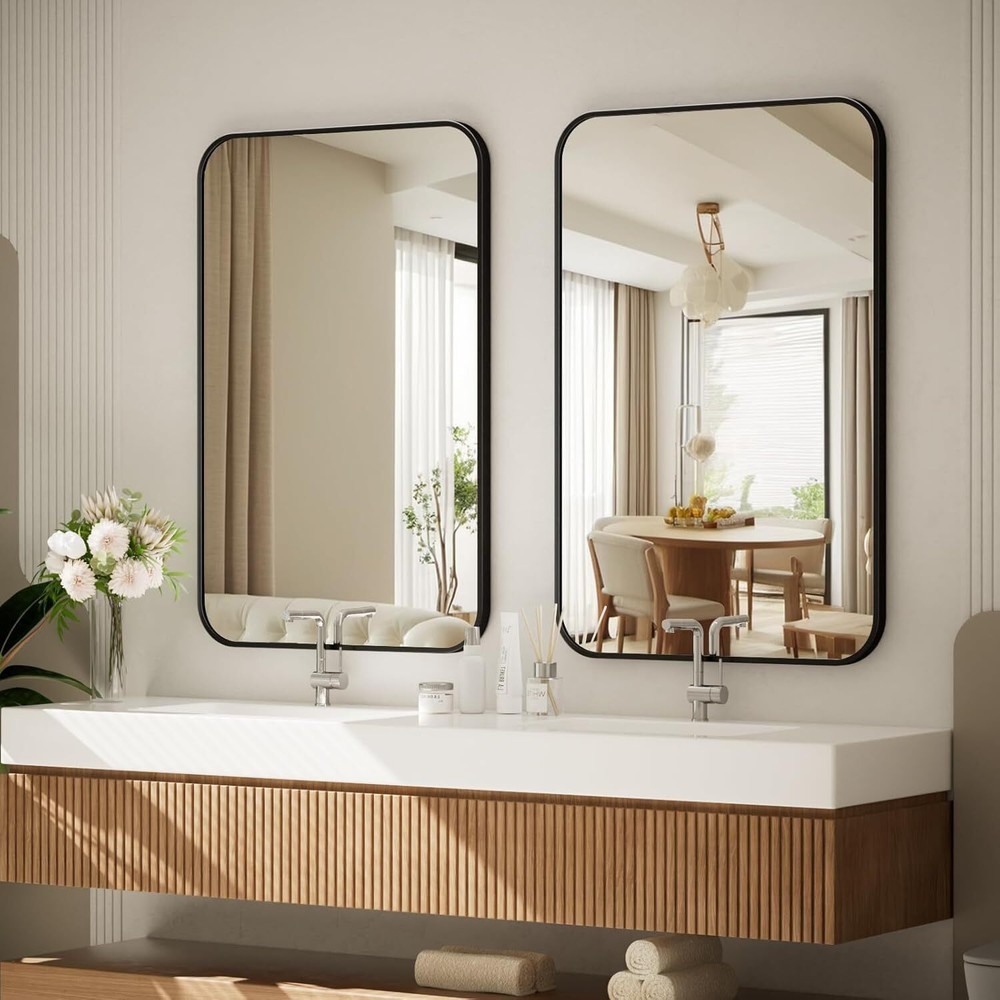 20" x 28" Rectangular Aluminum Alloy Frame Wall Mounted Bathroom Mirror