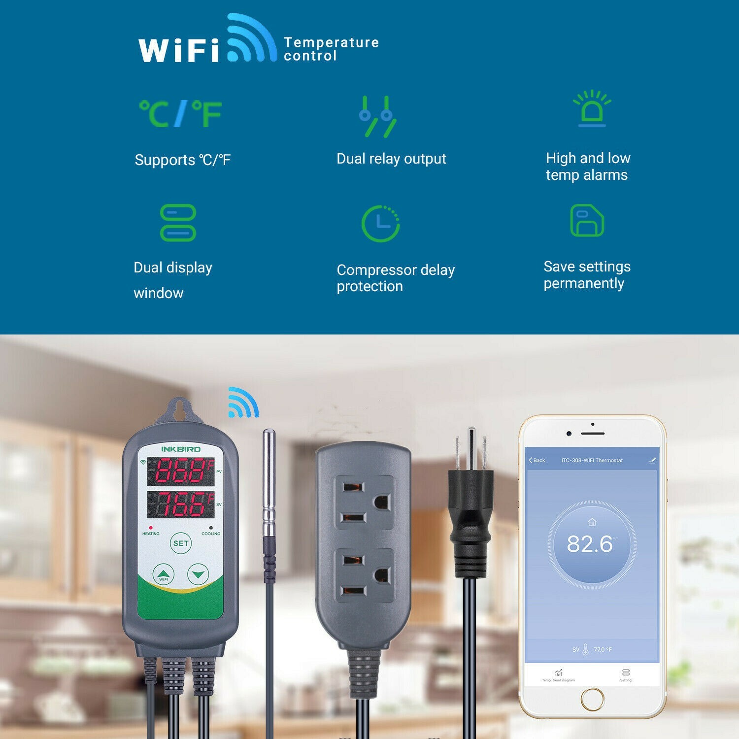 WiFi Thermostat Temperature Controller ITC-308 Seed Starter Brew Heater Cooler