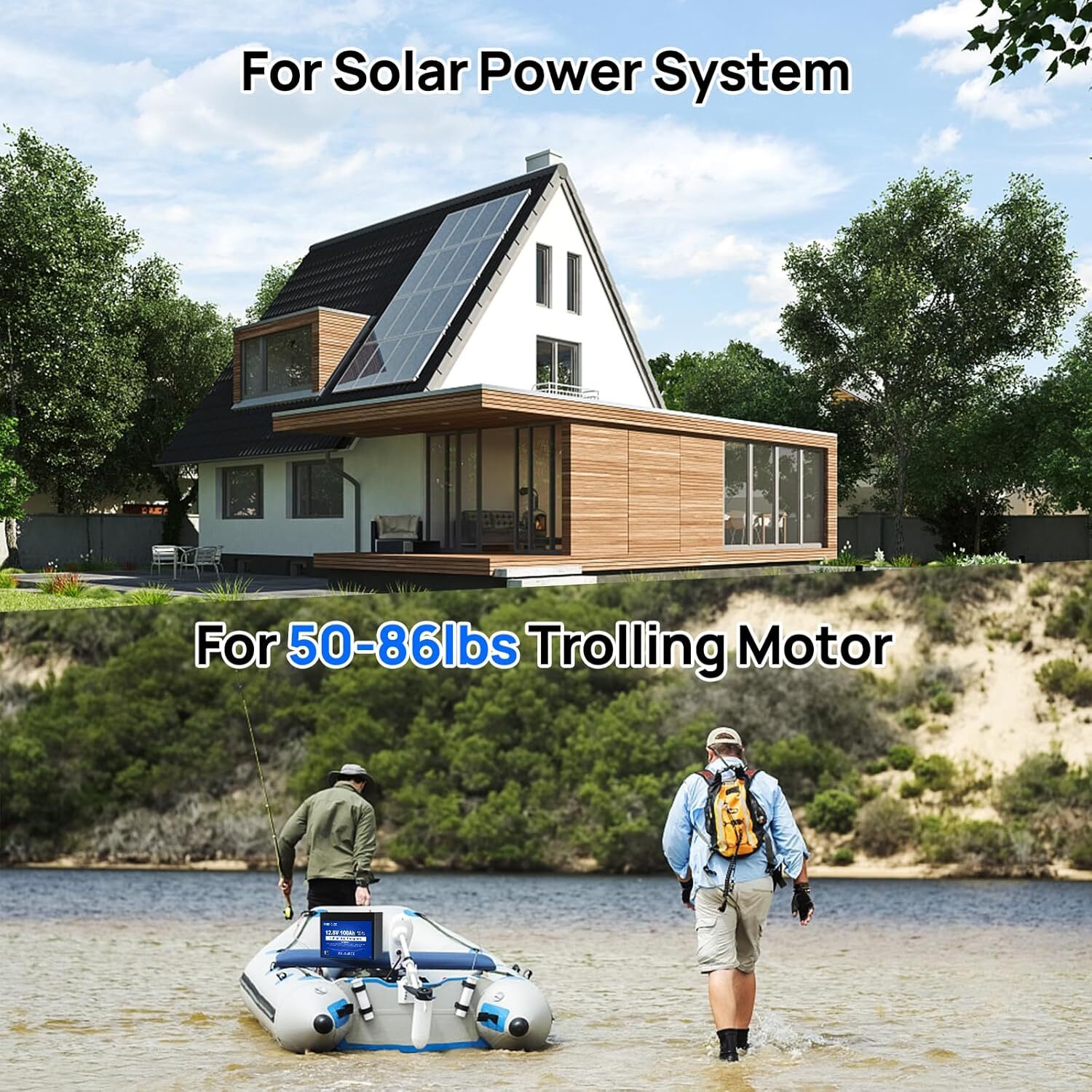 12V 100Ah LiFePO4 Lithium Battery Low-Temp Protection Trolling Motor Solar Panel
