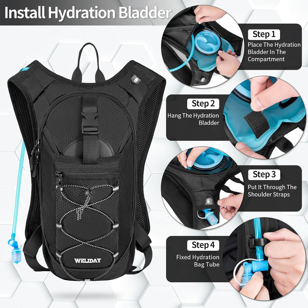 Hydration Backpack with Leak Proof Water Bladder, Lightweight Hydro Water Daypac
