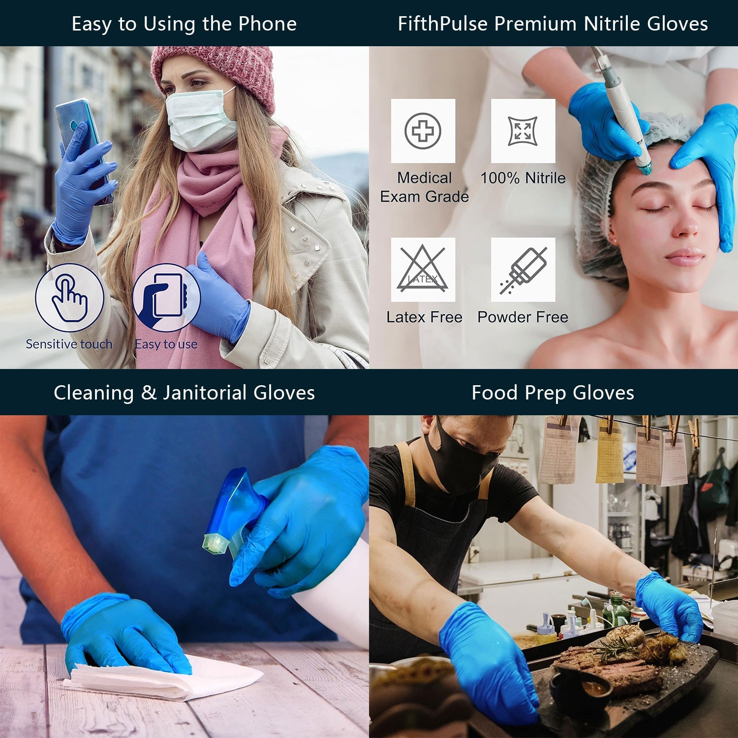 200PCS Nitrile Medical Gloves Powder Free Latex Free Food Grade Disposable Glove