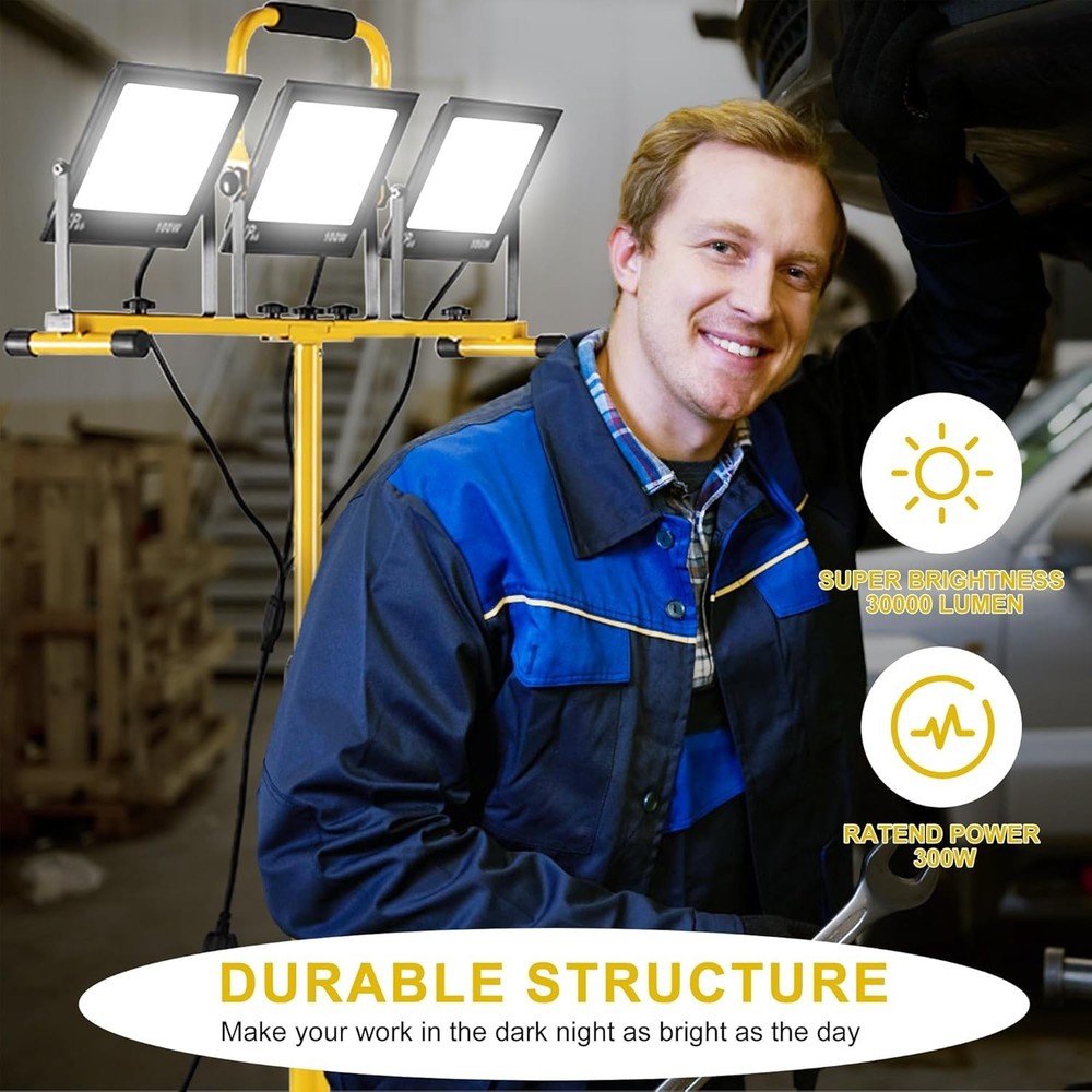 30000 Lumen Work Lights with Stand, 3 Adjustable Head LED Work Light, with Ad...