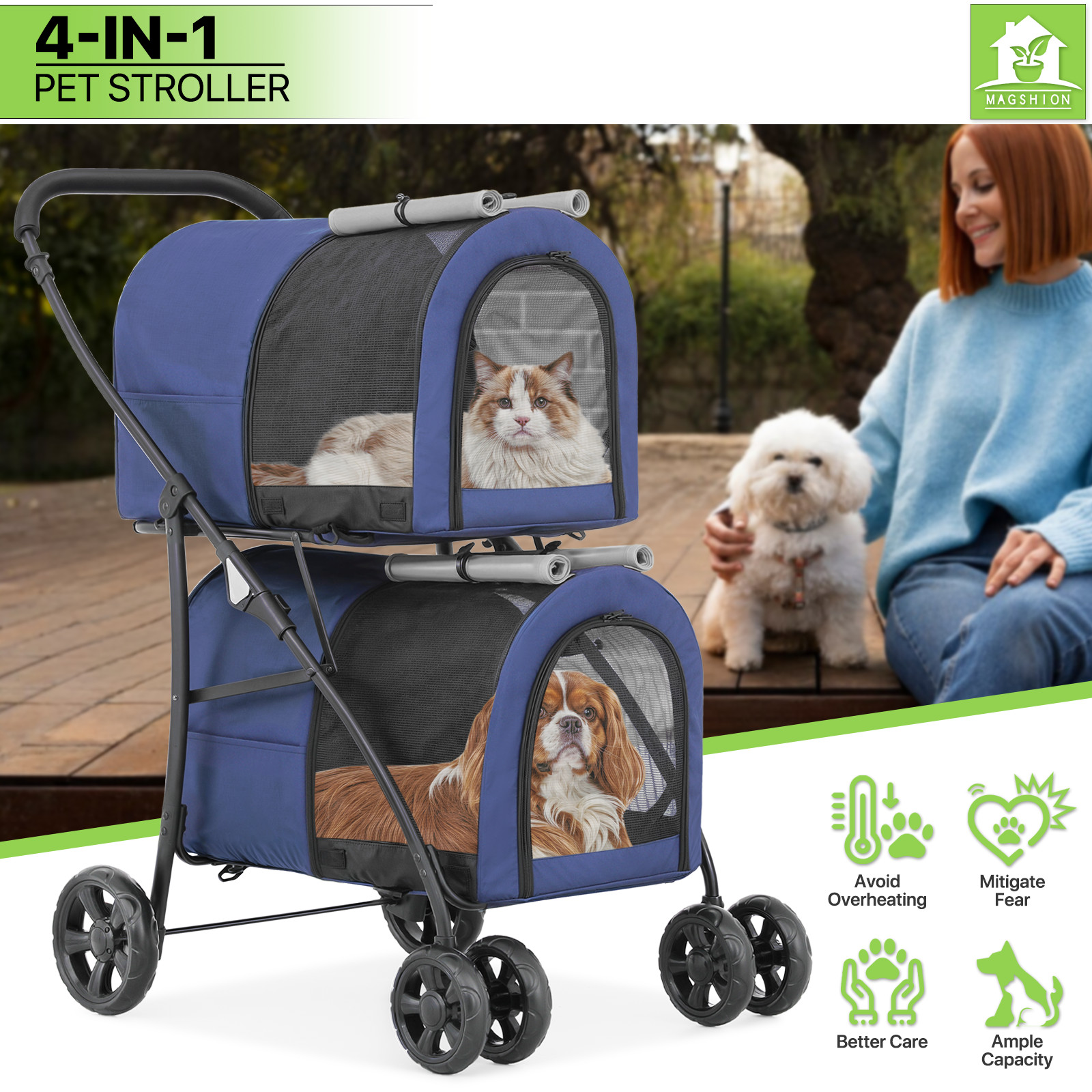 4 Wheels Double Breathable Pet Dog Stroller Folding Cat Cage Pet Travel Carrier
