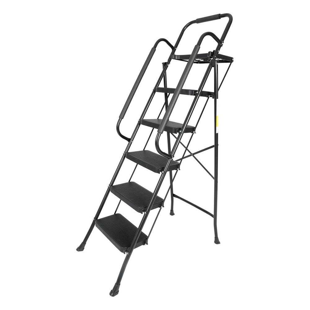 5 Step 330 lbs Non-Slip Stool Ladder with Handrails folding Tool Tray Platform