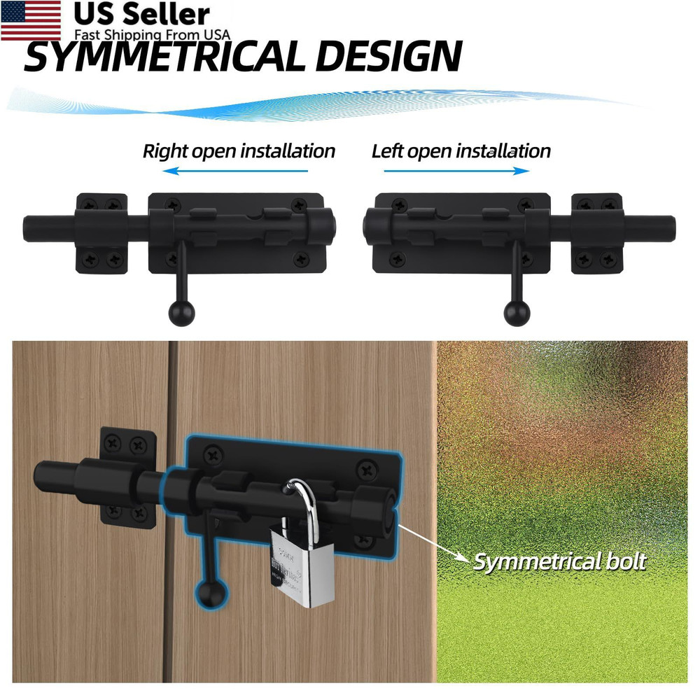 Barrel Bolt Latch, 6.3" Heavy Duty Gate Latch Slide Lock Solid Black 6inch