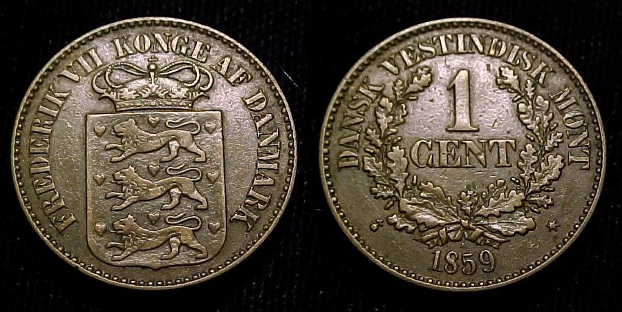 DANISH WEST INDIES 1859 1 Cent VF+