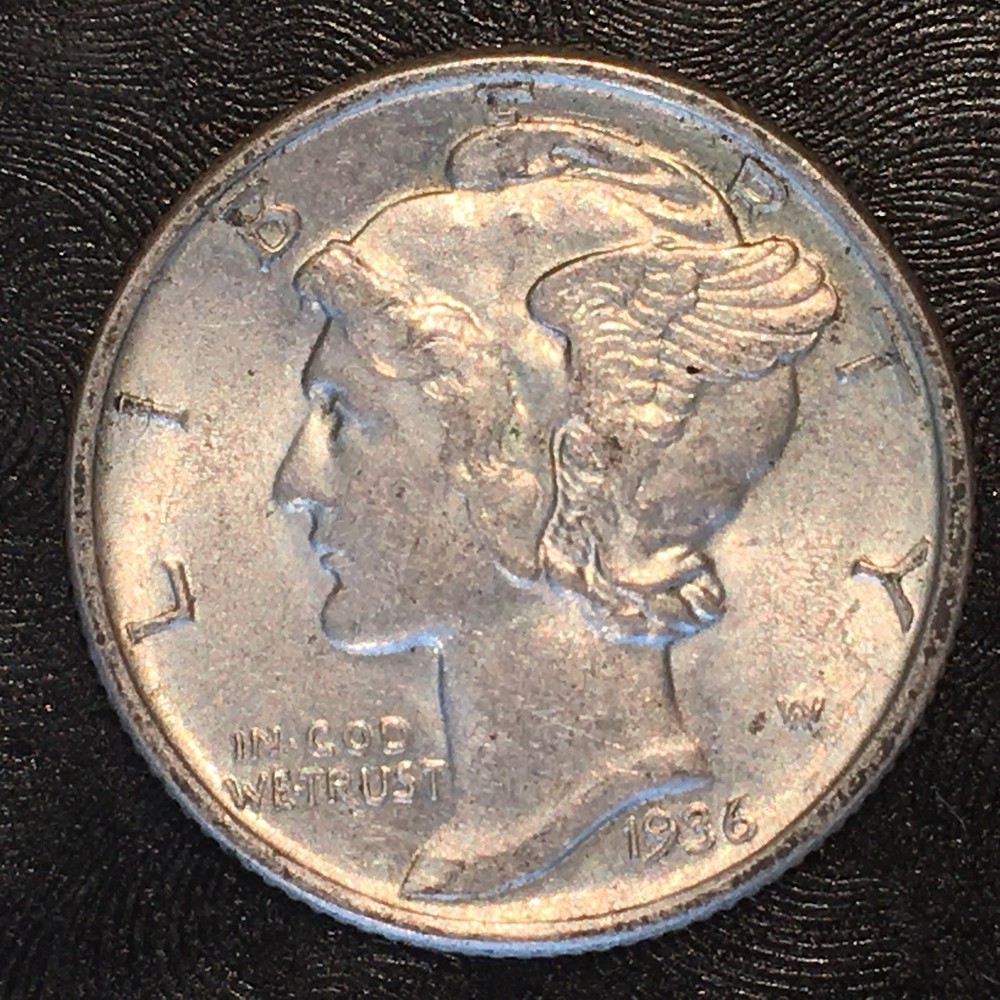 1936 Silver Mercury Dime - High Quality Scans #E077
