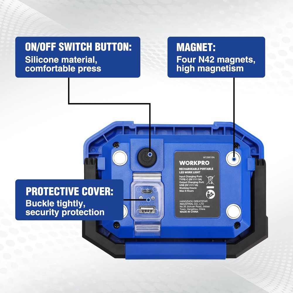 WORKPRO 2 Pack LED Work Light Rechargeable Magnetic Work Lights 4 Modes 2000LM