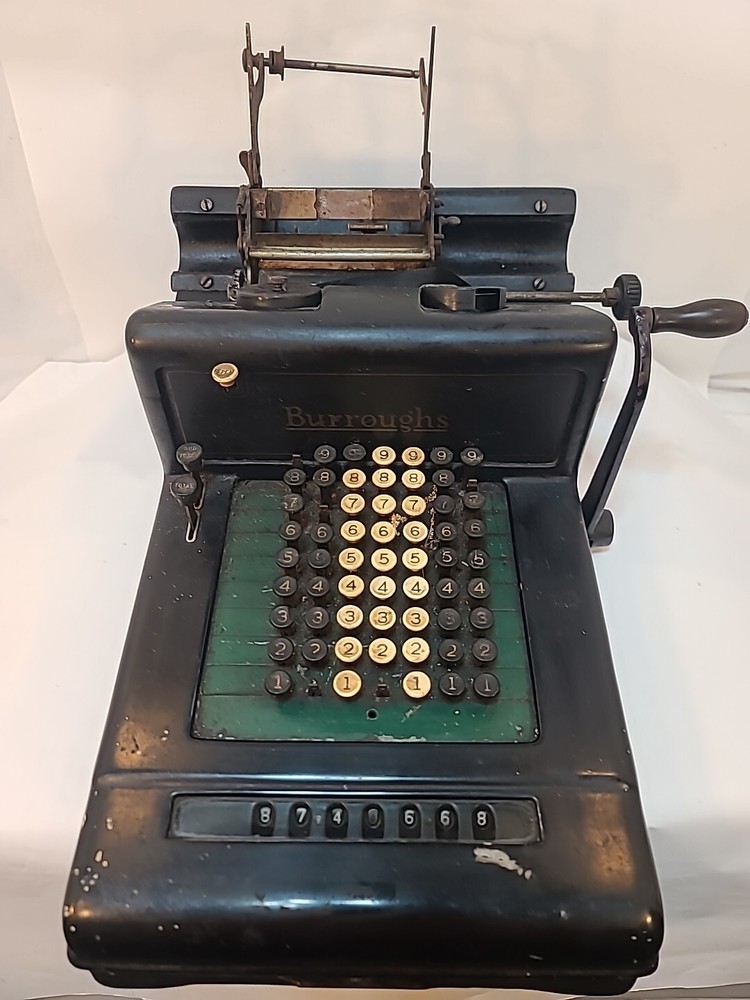 Vintage BURROUGHS ADDING MACHINE CALCULATOR HAND CRANK. No key - Untested - Rare