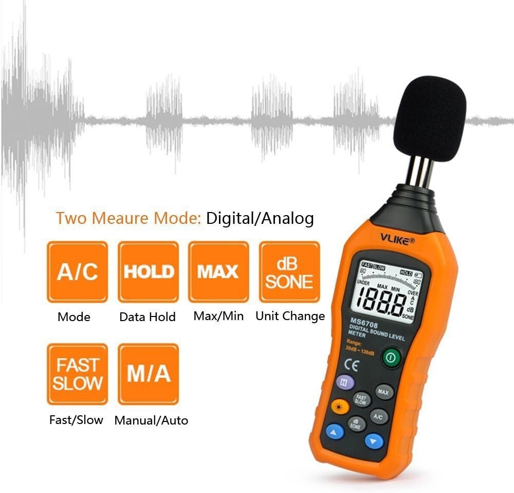 Mini Handheld Decibel Meter - A/C Mode, Anti-Drop Design, Power Saving Features
