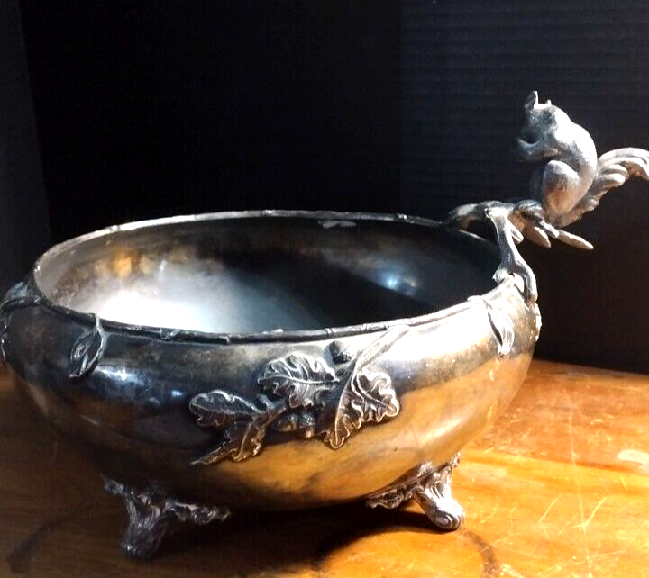 VICTORIAN SILVERPLATE FIGURAL SQUIRREL NUT BOWL EUREKA SILVER CO.