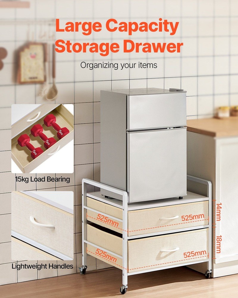 Portable 176lb Mini Fridge Base with 2 Large Drawers & Quiet Rollers