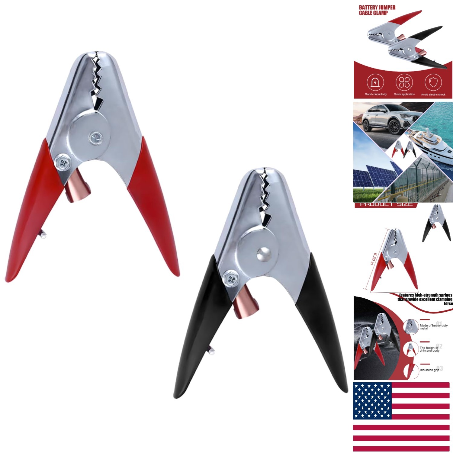 Heavy-Duty 2PCS Alligator Clips - Versatile Jumper Cable Clamps for All Vehicles