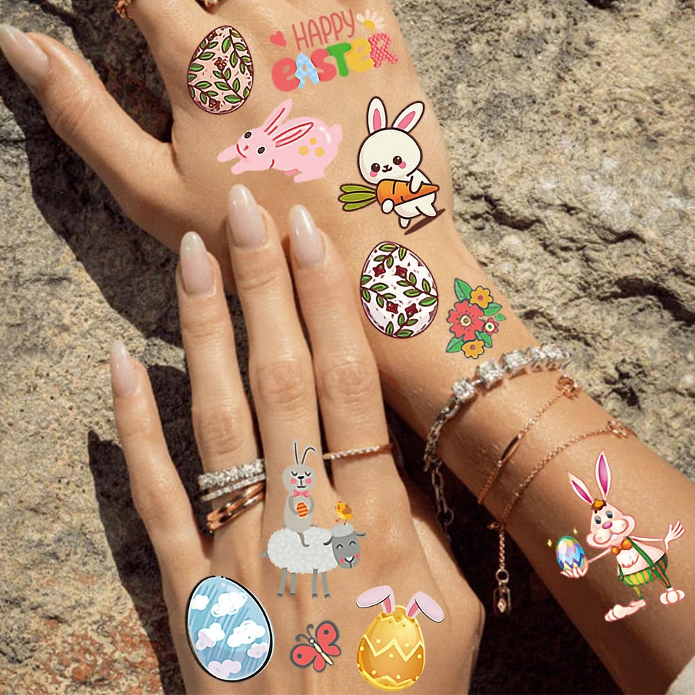 10 Sheets Easter Temporary Tattoos For Hand Face Small, Colorful