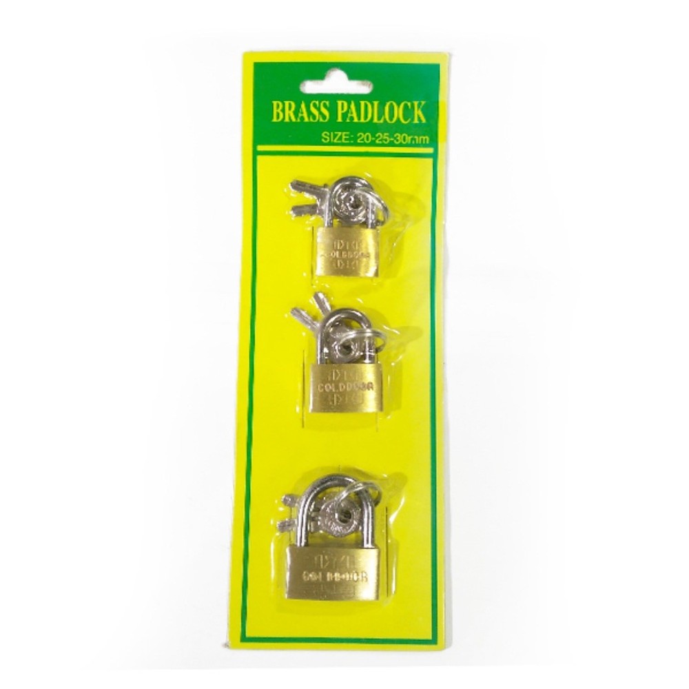 3PC Small Brass Padlocks – Assorted Sizes 20-25-30mm / Keyed Lock Set