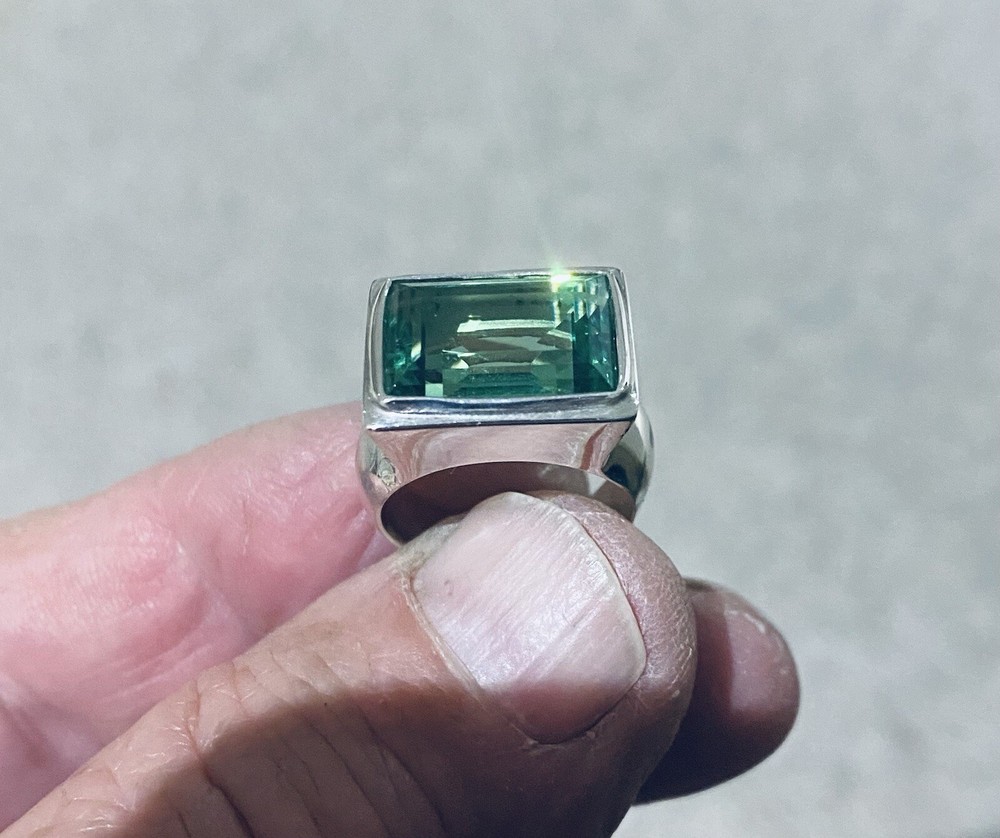 Green Crystal Ring Sterling